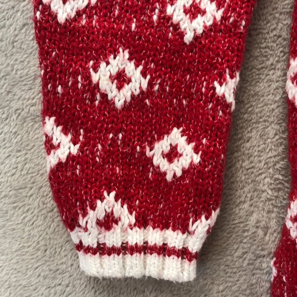 Hippie Rose Women's Sweater Medium Holiday Red Knit Hooded Nordic Fair Isle Y2K - Picture 8 of 10